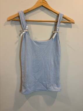 Rebellious Dreamer Ribbed Square Neck Tank Top with Shoulder Bow Details